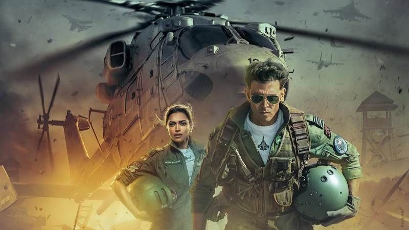 Fighter movie 2024 poster – Hrithik Roshan and Deepika Padukone in action
