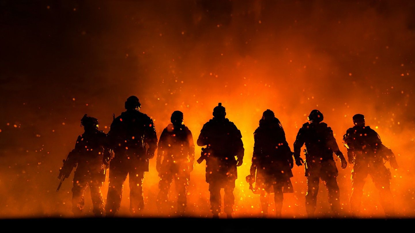 Dramatic lineup of action characters representing top-10-action-movies-on-ott with OTT interface and intense cinematic atmosphere