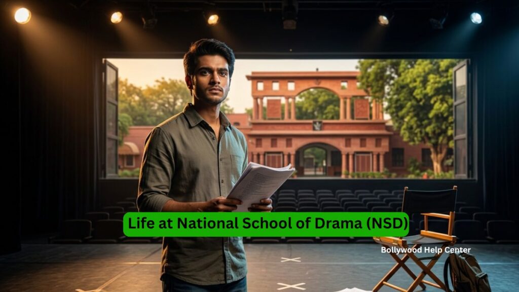 National School of Drama (NSD), New Delhi acting class showing students during theatre training and stage rehearsal.