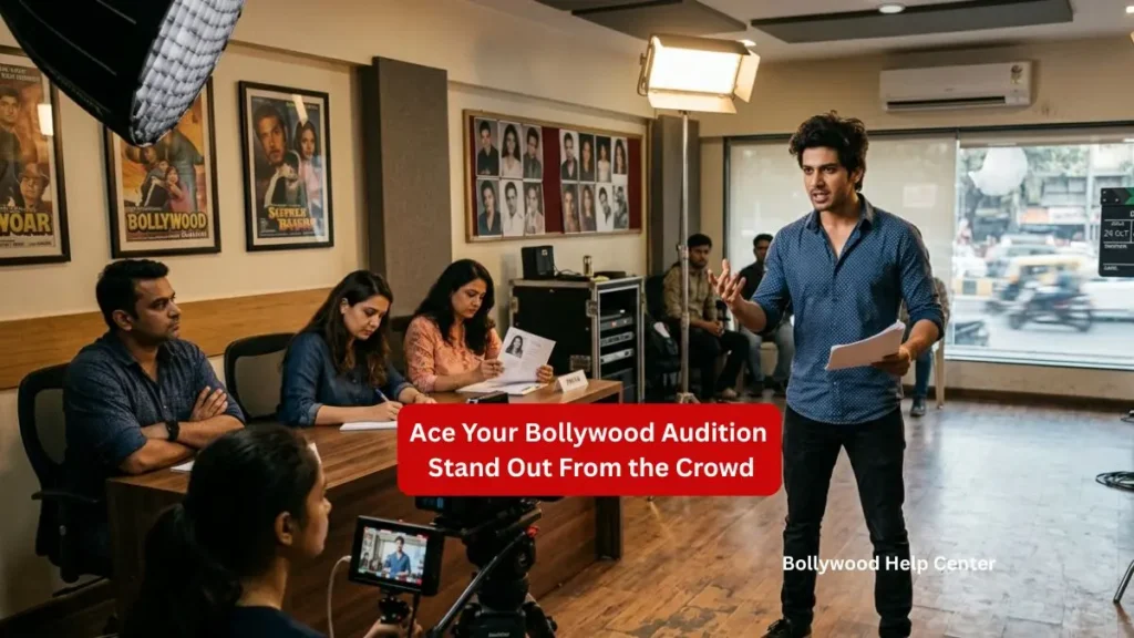 Young actor giving a Bollywood audition in front of casting directors